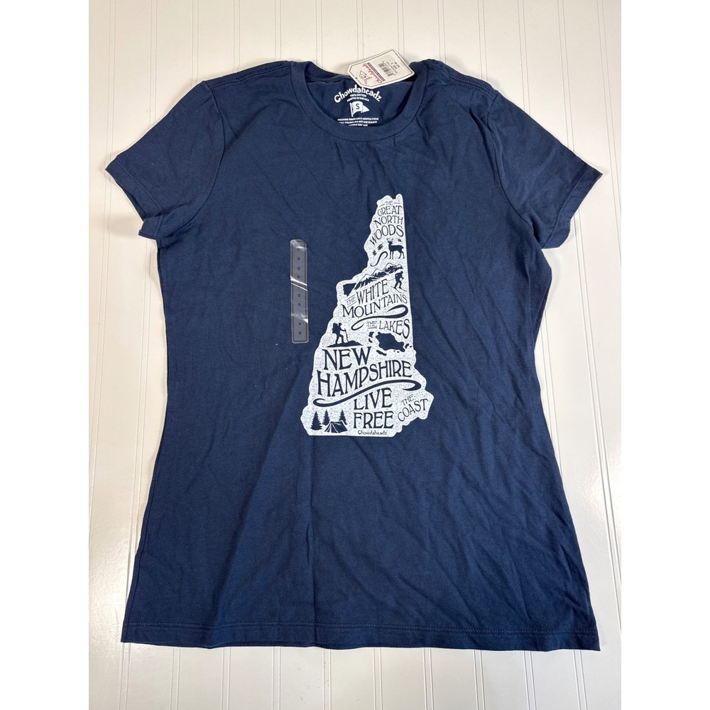 Chowdaheadz New Hampshire Live Free Graphic Tee Navy Blue Small NWT